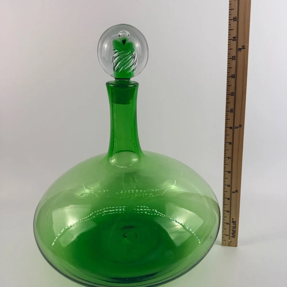 Blenko‎ 6716 Joel Myers Olive Green Decanter Air Twist Stopper MCM